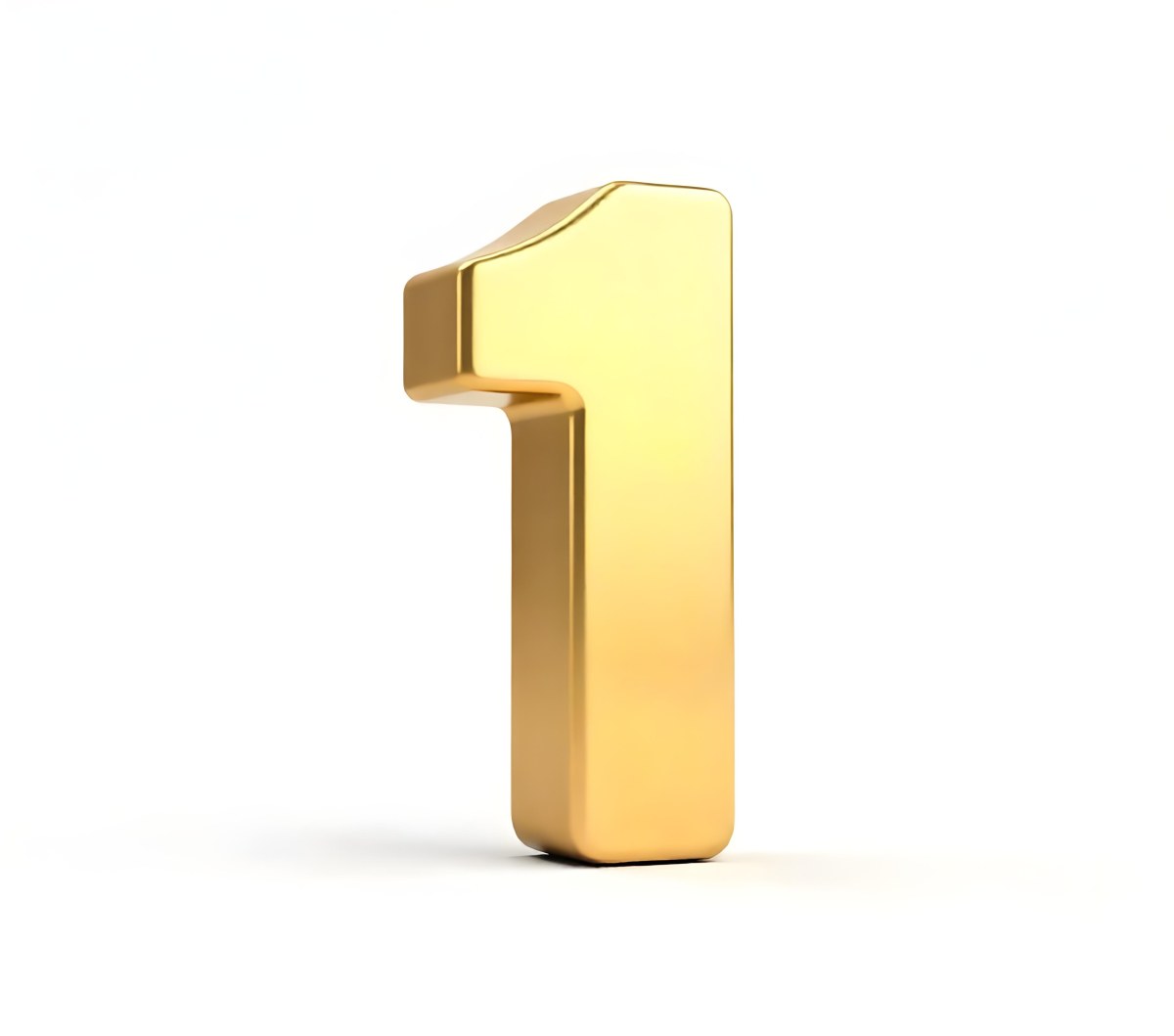 Golden Number One With Rounded Edges Smooth Surface Metallic Reflections Standing Upright On A White Background Casting A Subtle Shadow 10 58a1