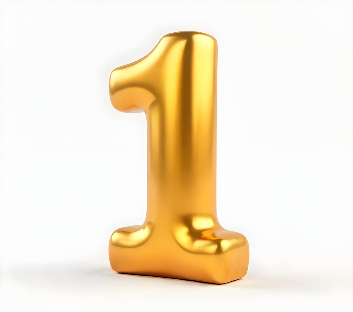 Golden Number One With Rounded Edges Smooth Surface Metallic Reflections Standing Upright On A White Background Casting A Subtle Shadow 14 1221