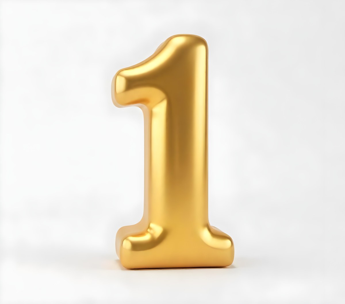 Golden Number One With Rounded Edges Smooth Surface Metallic Reflections Standing Upright On A White Background Casting A Subtle Shadow 17 F708