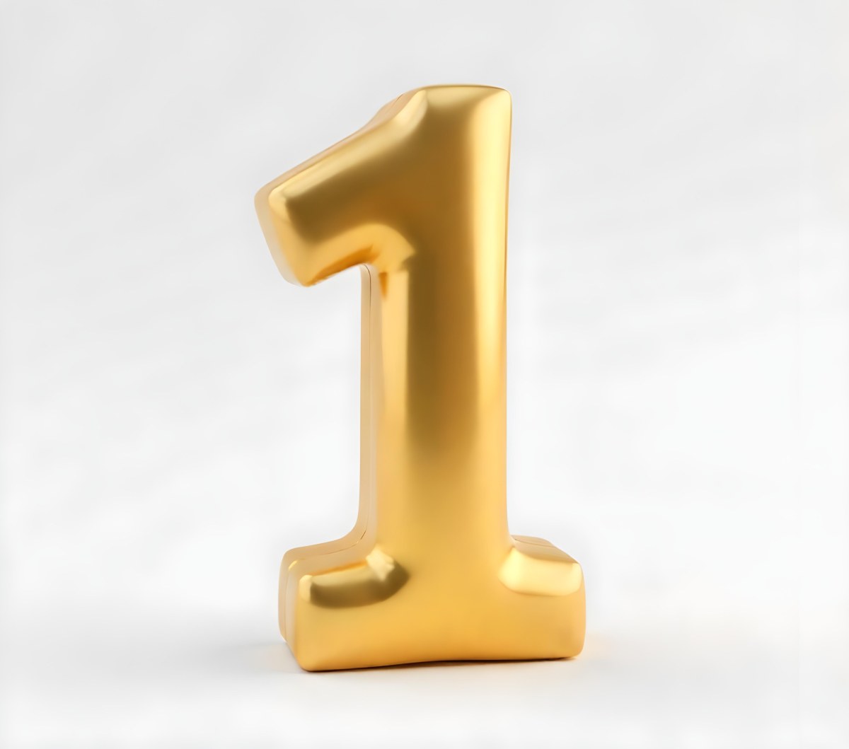 Golden Number One With Rounded Edges Smooth Surface Metallic Reflections Standing Upright On A White Background Casting A Subtle Shadow 22 Bc5d