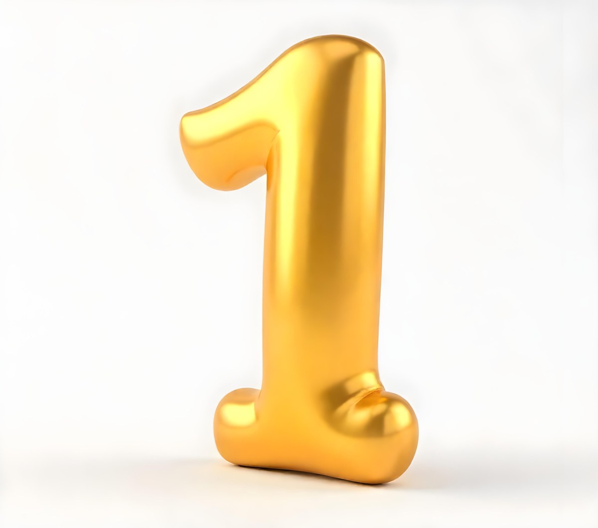 Golden Number One With Rounded Edges Smooth Surface Metallic Reflections Standing Upright On A White Background Casting A Subtle Shadow 28 0929