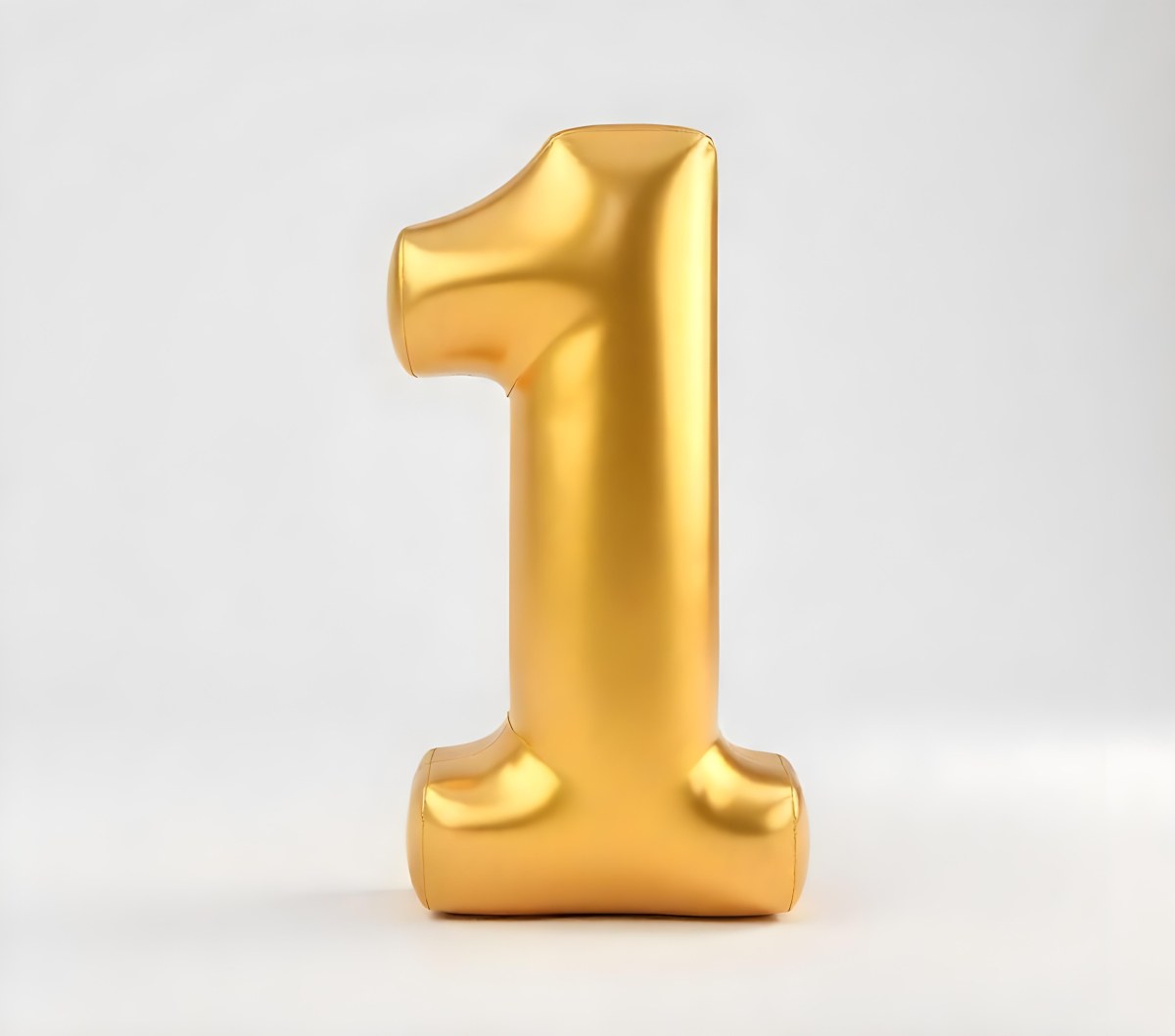 Golden Number One With Rounded Edges Smooth Surface Metallic Reflections Standing Upright On A White Background Casting A Subtle Shadow 3 3578