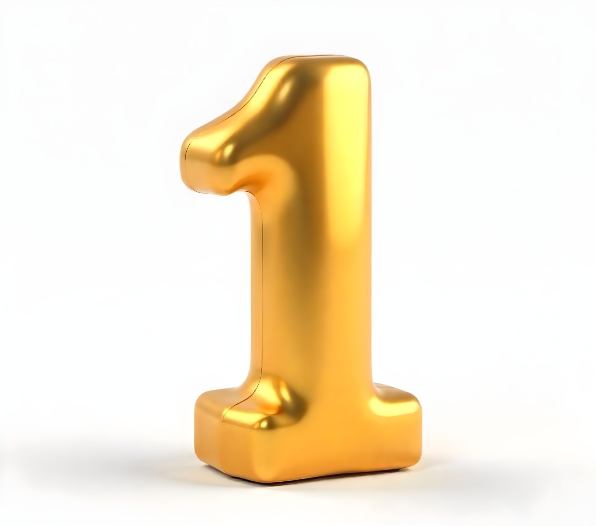 Golden Number One With Rounded Edges Smooth Surface Metallic Reflections Standing Upright On A White Background Casting A Subtle Shadow 30 3cab