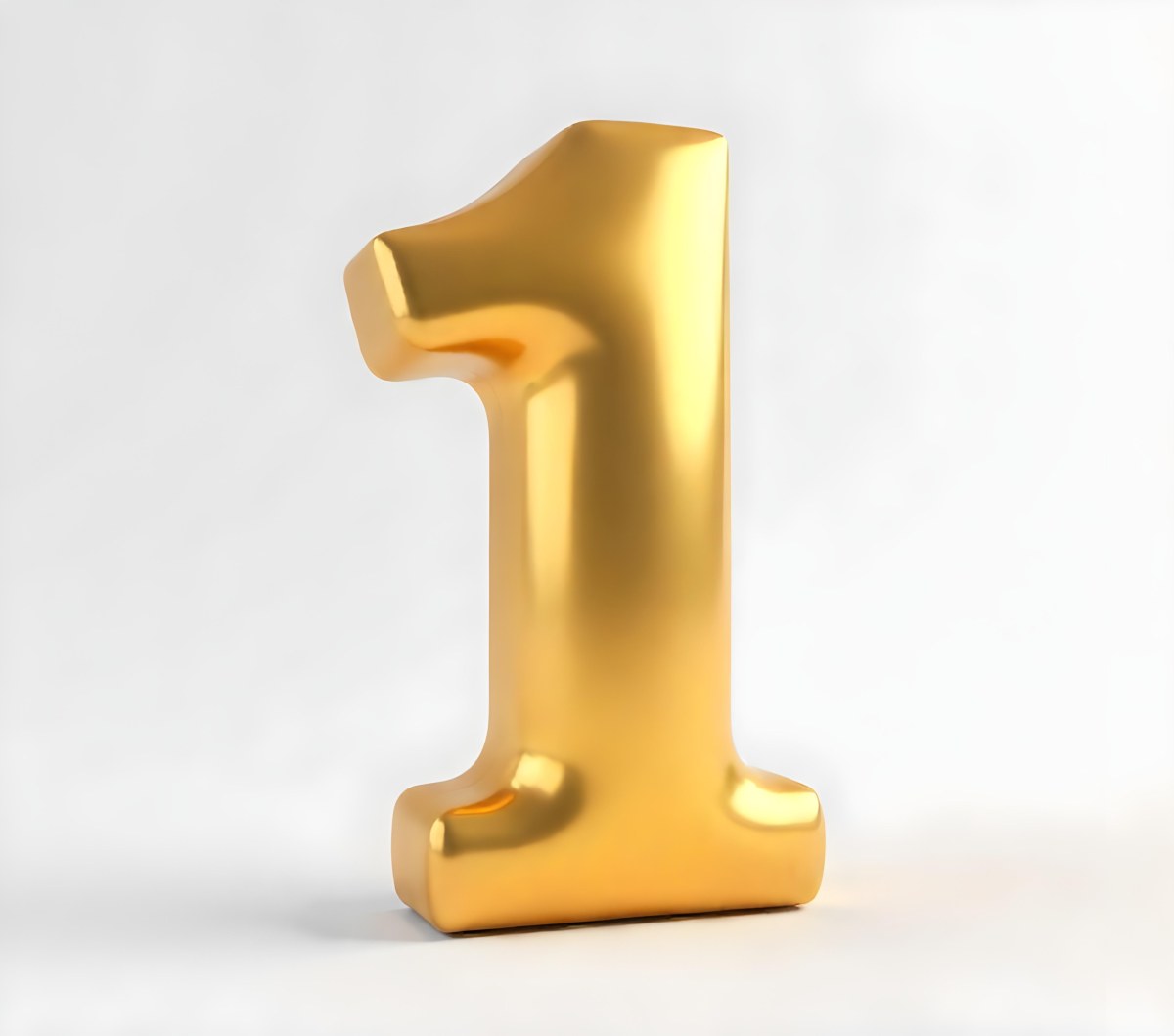 Golden Number One With Rounded Edges Smooth Surface Metallic Reflections Standing Upright On A White Background Casting A Subtle Shadow 31 C1f7
