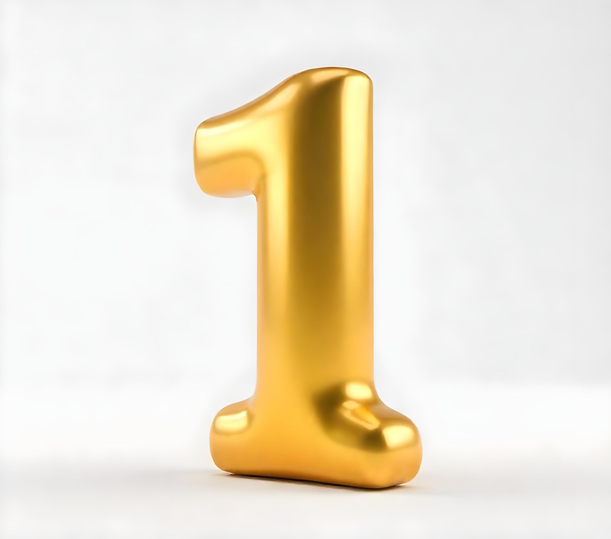 Golden Number One With Rounded Edges Smooth Surface Metallic Reflections Standing Upright On A White Background Casting A Subtle Shadow 4 415a
