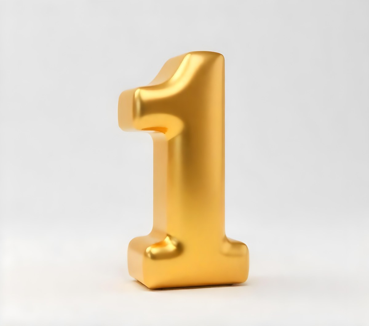 Golden Number One With Rounded Edges Smooth Surface Metallic Reflections Standing Upright On A White Background Casting A Subtle Shadow 6 0819