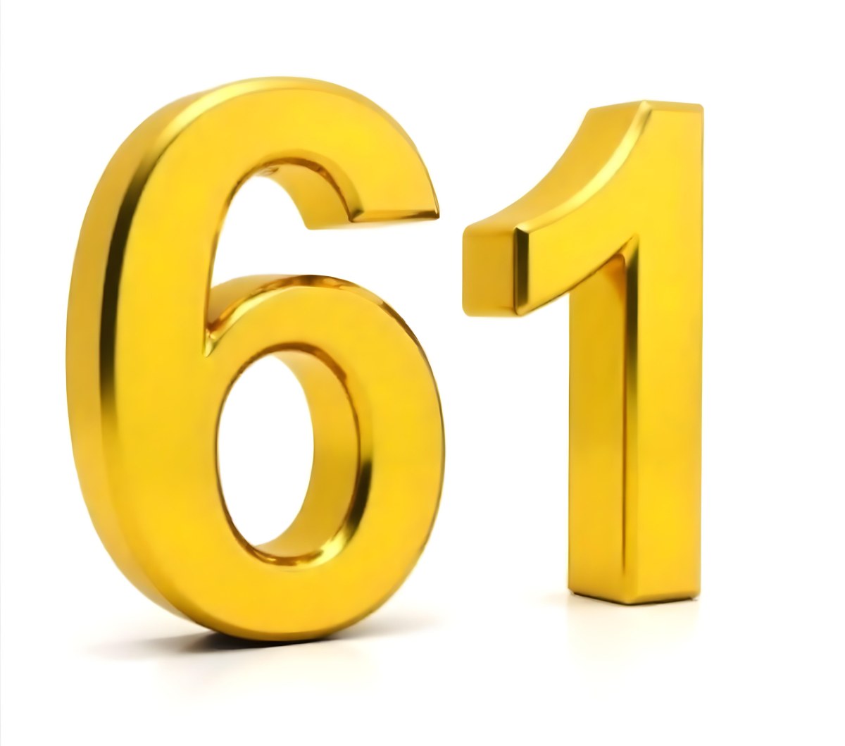 Golden Number Sixty One On A White Background Shiny Elegant Simple Clean Modern Luxurious Celebration Anniversary Birthday Achievement Success 28 847c