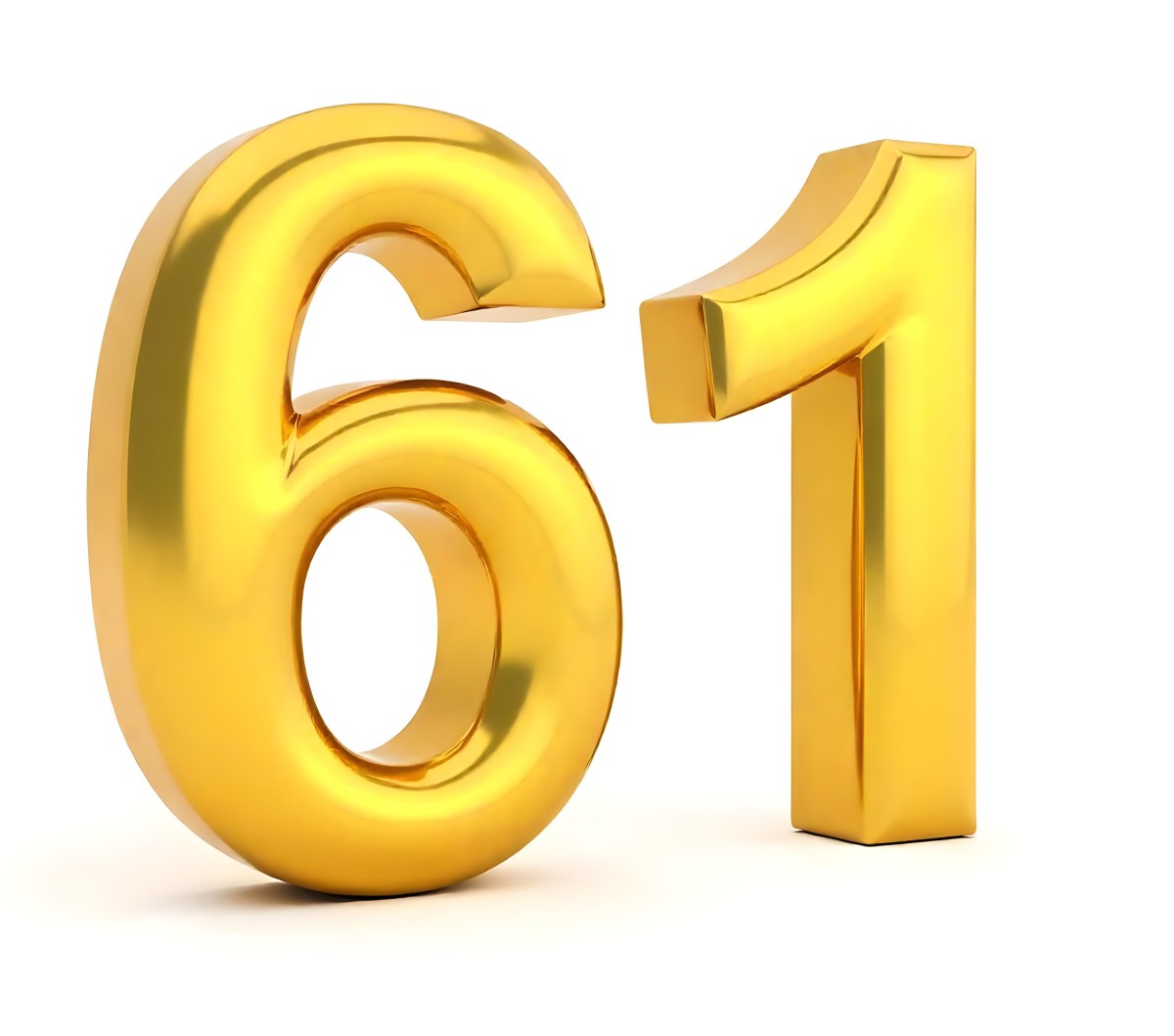 Golden Number Sixty One On A White Background Shiny Elegant Simple Clean Modern Luxurious Celebration Anniversary Birthday Achievement Success 3 F097