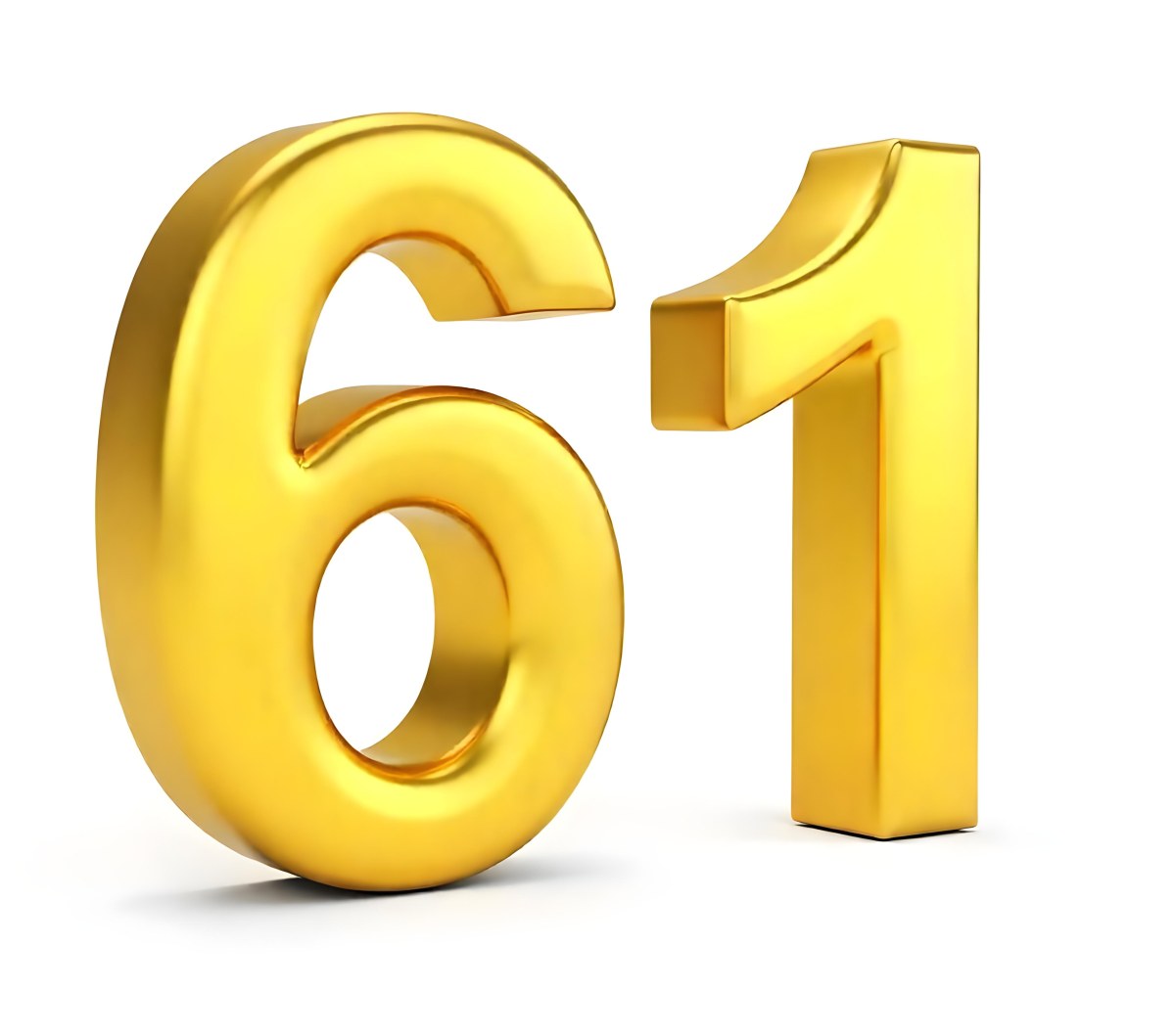 Golden Number Sixty One On A White Background Shiny Elegant Simple Clean Modern Luxurious Celebration Anniversary Birthday Achievement Success 7 F79a