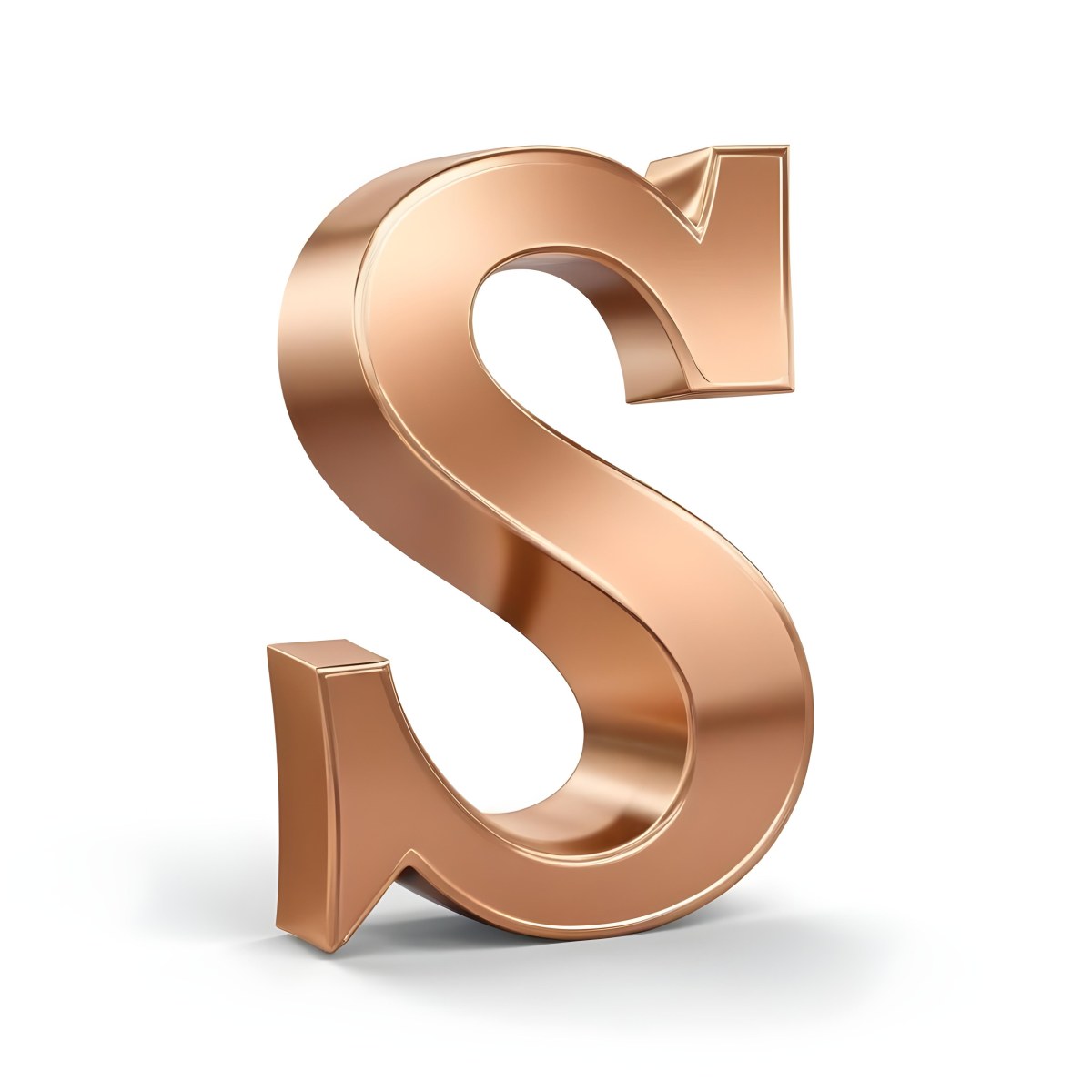Goldensilverbronzeblackrose Goldplatinumcopper Letter S On A White Background Shiny Elegant Simple Smooth Surface Rounded Edges Three Dimensional Metallic Texture Bright Light Clean Design Simple 5 346b