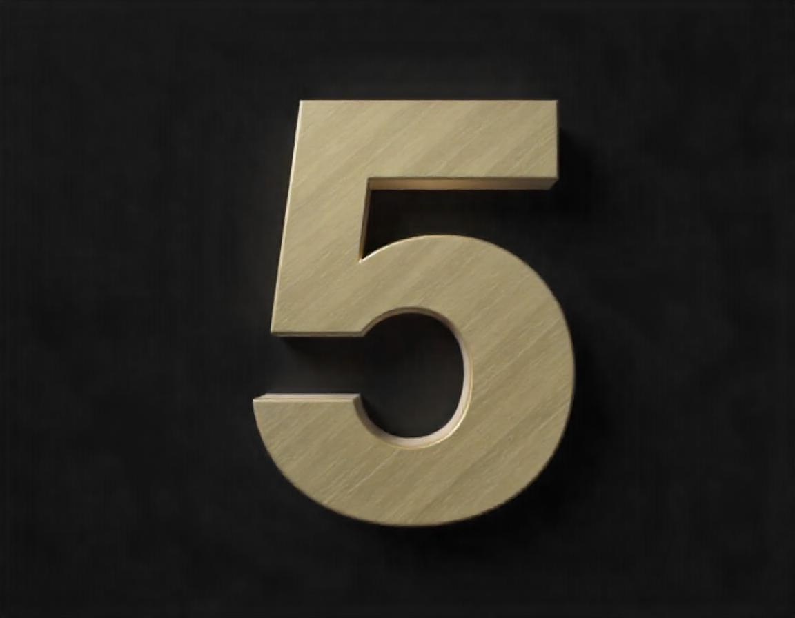Goldensilverbronzerose Goldblack Chrome Number Five With A Brushed Metal Texture Casting A Soft Shadow On A Dark Gray Background Studio Lighting 15 9fa8