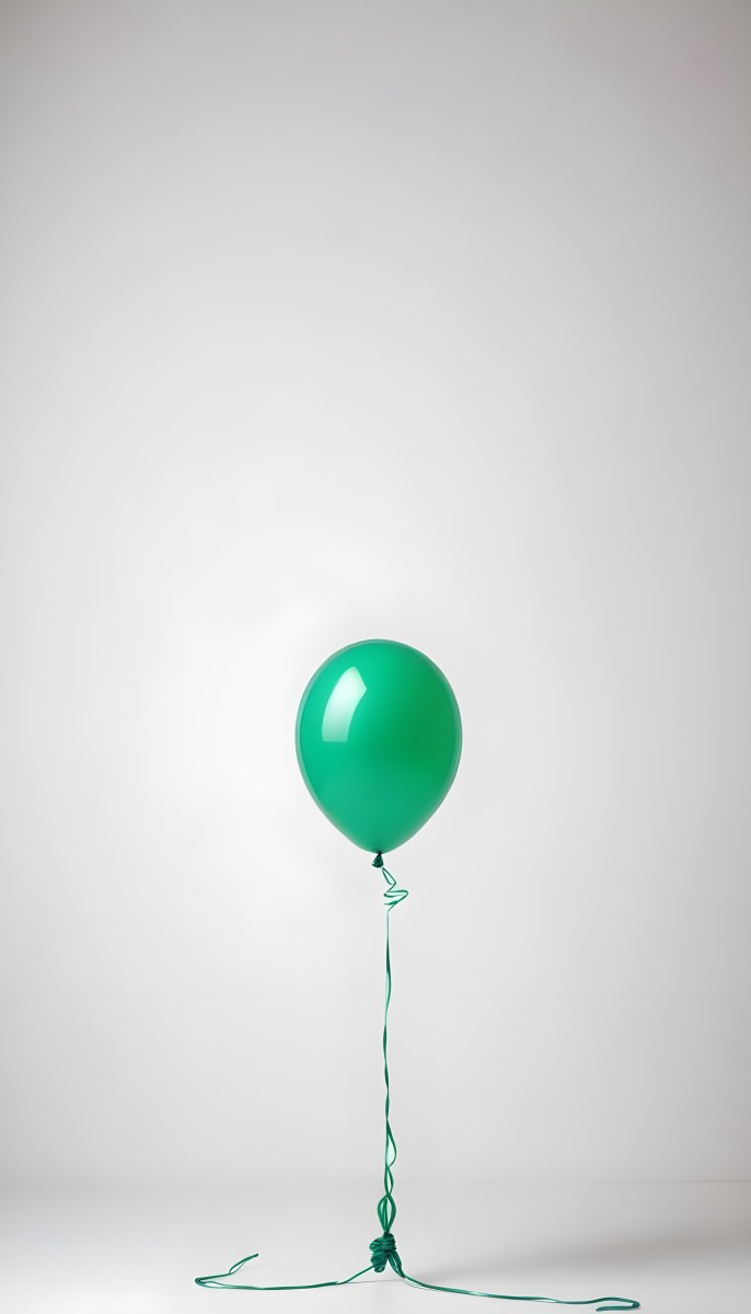 Green Balloon With A String Attached Floating In The Air Isolated On A White Background 35 8670