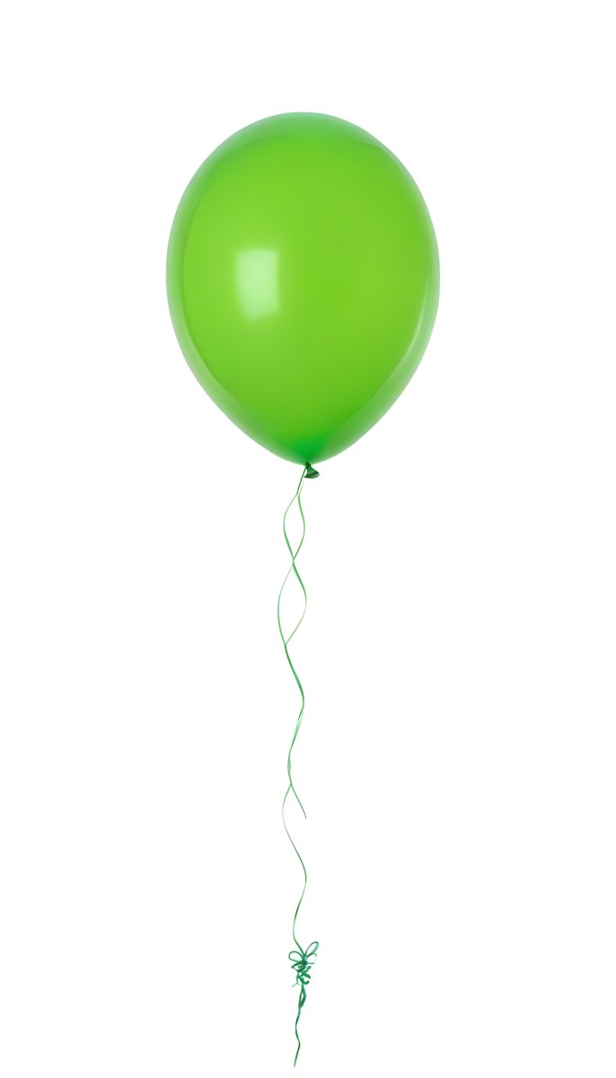 Green Balloon With A String Attached Floating In The Air Isolated On A White Background 4 0785