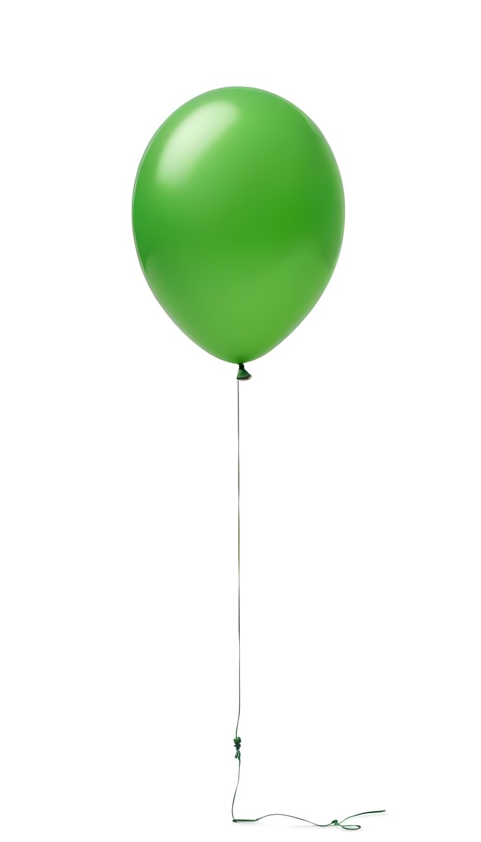 Green Balloon With A String Attached Floating In The Air Isolated On A White Background 40 091a
