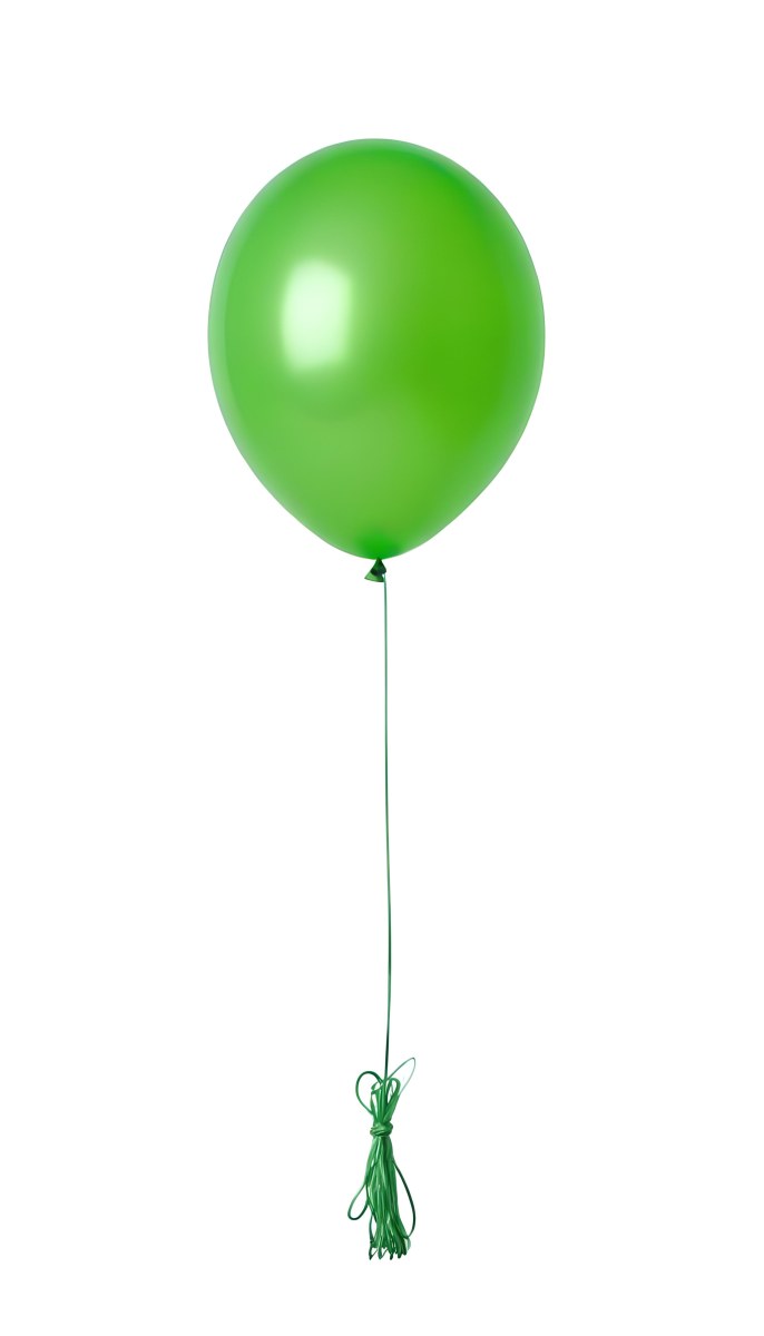 Green Balloon With A String Attached Floating In The Air Isolated On A White Background 5 70a2