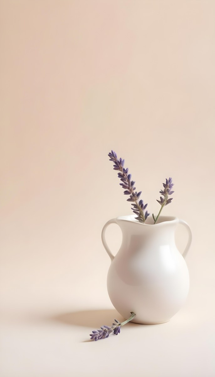 Lavender Flower In A White Ceramic Vase White Background Soft Lighting Minimalist Composition Clean Aesthetic Elegant Simple Calming Floral Arrangement Botanical Decorative 18 Be1a