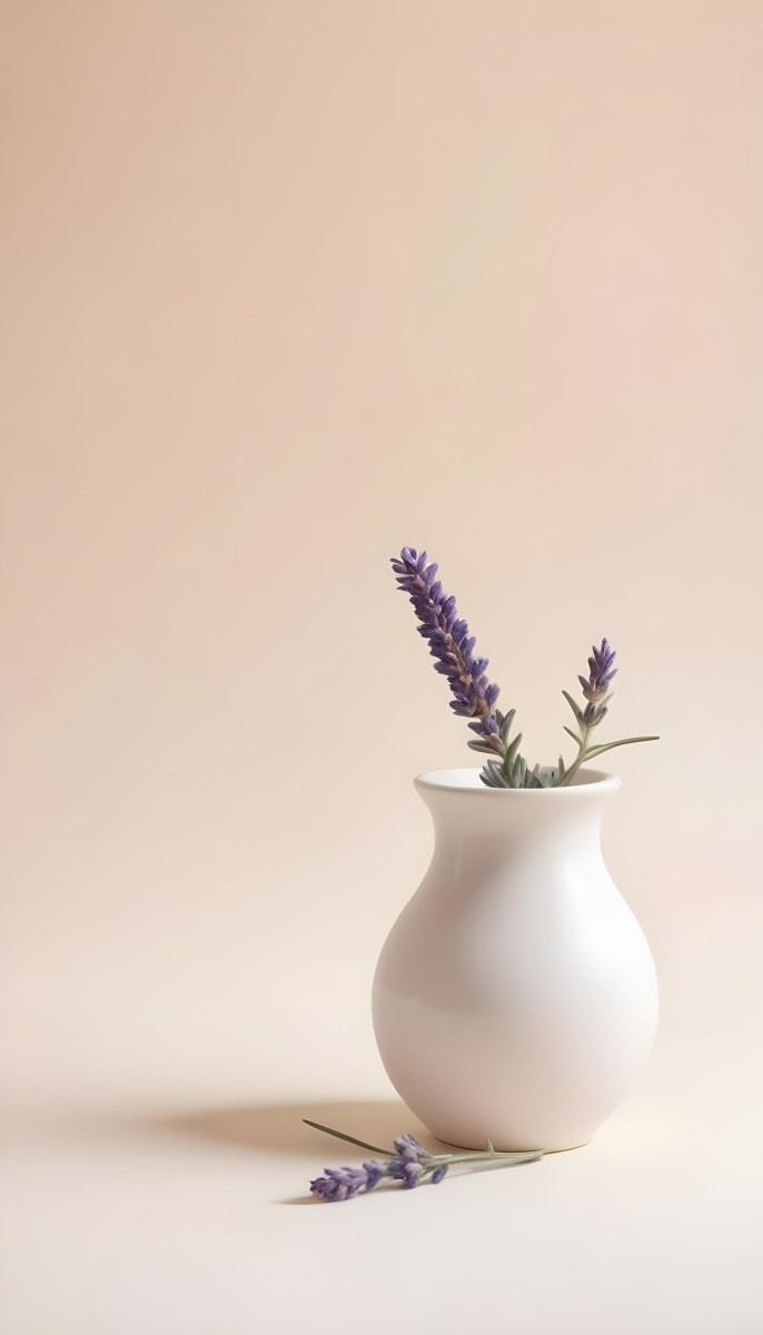 Lavender Flower In A White Ceramic Vase White Background Soft Lighting Minimalist Composition Clean Aesthetic Elegant Simple Calming Floral Arrangement Botanical Decorative 24 D5ea