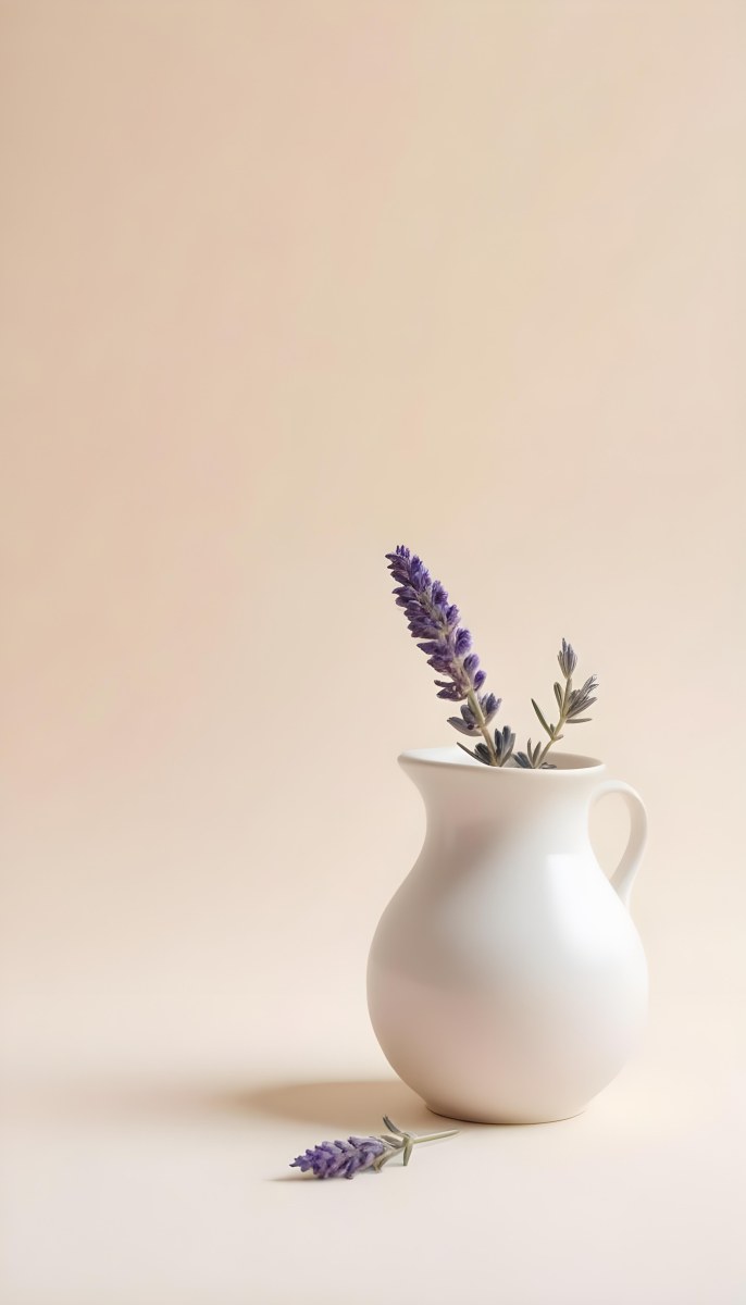 Lavender Flower In A White Ceramic Vase White Background Soft Lighting Minimalist Composition Clean Aesthetic Elegant Simple Calming Floral Arrangement Botanical Decorative 26 A6c0