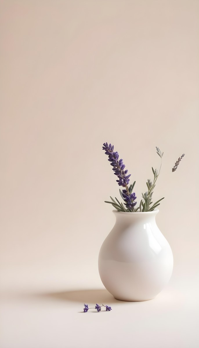Lavender Flower In A White Ceramic Vase White Background Soft Lighting Minimalist Composition Clean Aesthetic Elegant Simple Calming Floral Arrangement Botanical Decorative 9 D931