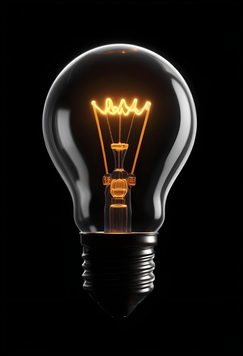 Light Bulb With Glowing Filament On A Black Background The Bulb Is Clear And The Filament Is Bright Orange 60 Ed06