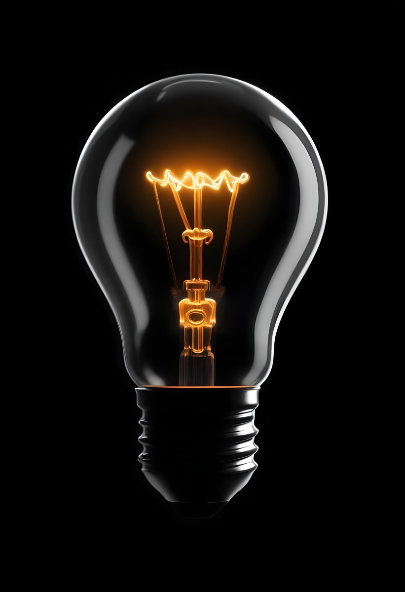 Light Bulb With Glowing Filament On A Black Background The Bulb Is Clear And The Filament Is Bright Orange 7 Bdf9