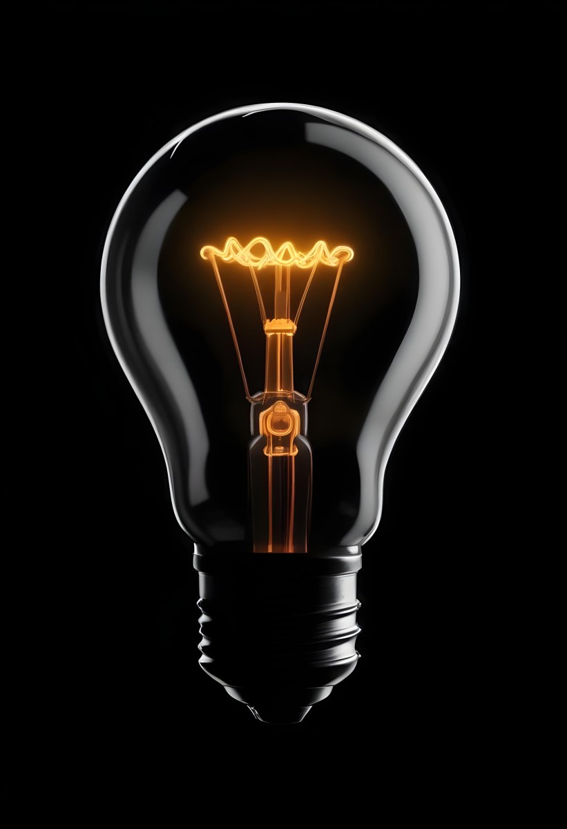 Light Bulb With Glowing Filament On A Black Background The Bulb Is Clear And The Filament Is Bright Orange 8 61d8