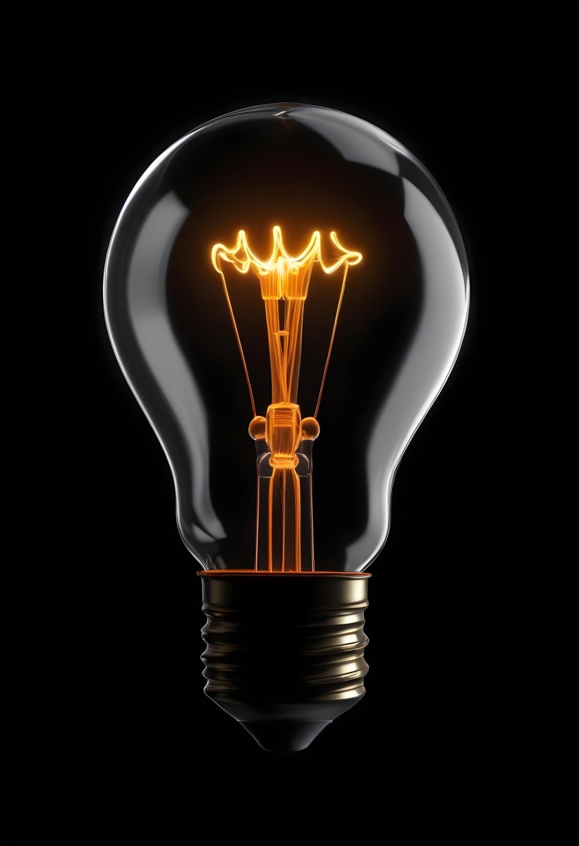 Light Bulb With Glowing Filament On A Black Background The Bulb Is Clear And The Filament Is Bright Orange 9 69e7