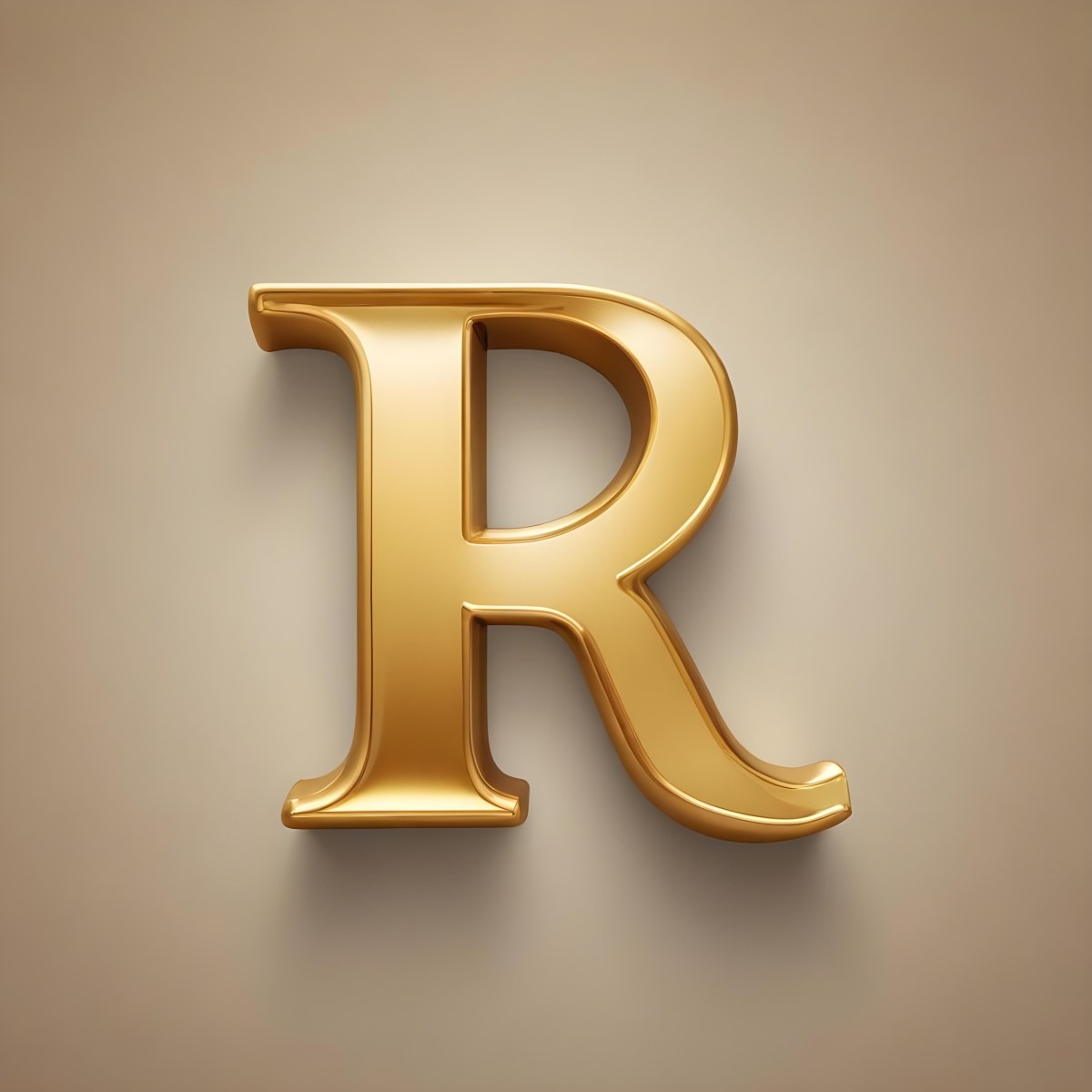Minimal Soft Studio Light Photography A Shiny Gold Letter R With A Smooth And Polished Surface Featuring A Stylized Font With A Slight Curve And Depth The Background Is Plain And Does Not Distract From The Letter 11 4248