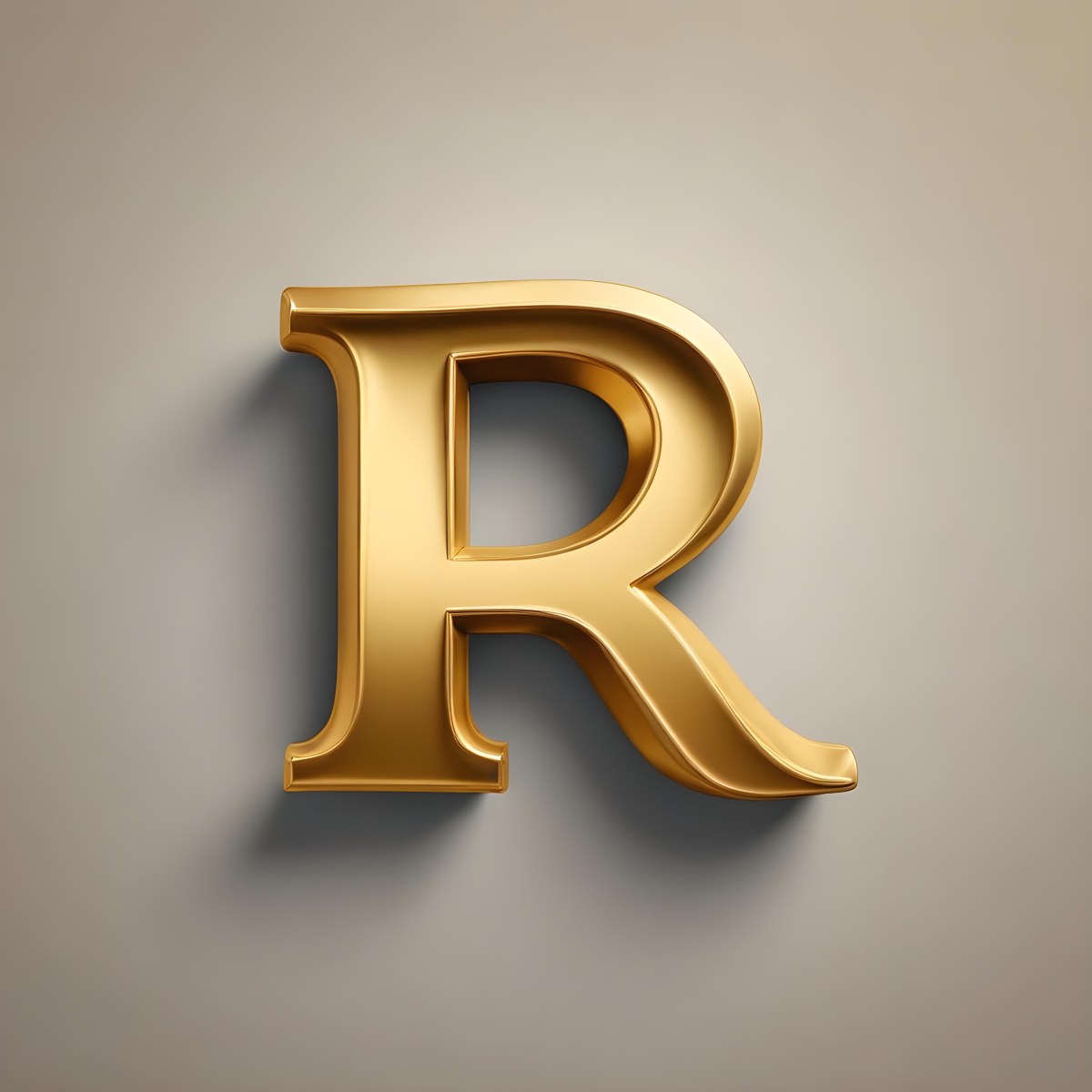 Minimal Soft Studio Light Photography A Shiny Gold Letter R With A Smooth And Polished Surface Featuring A Stylized Font With A Slight Curve And Depth The Background Is Plain And Does Not Distract From The Letter 8 5385