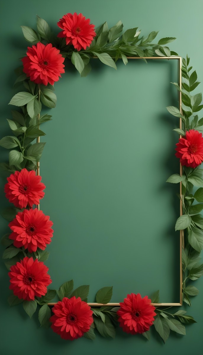 Minimal Soft Studio Light Photography Red Flowers With Green Leaves On A Light Background Creating A Floral Frame High Detail Solid Bold Color Background 1 12bf