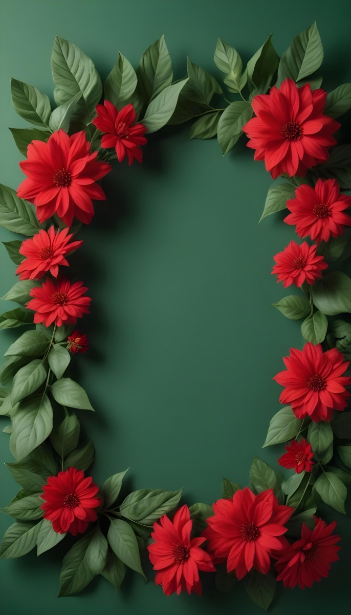 Minimal Soft Studio Light Photography Red Flowers With Green Leaves On A Light Background Creating A Floral Frame High Detail Solid Bold Color Background 3 7189
