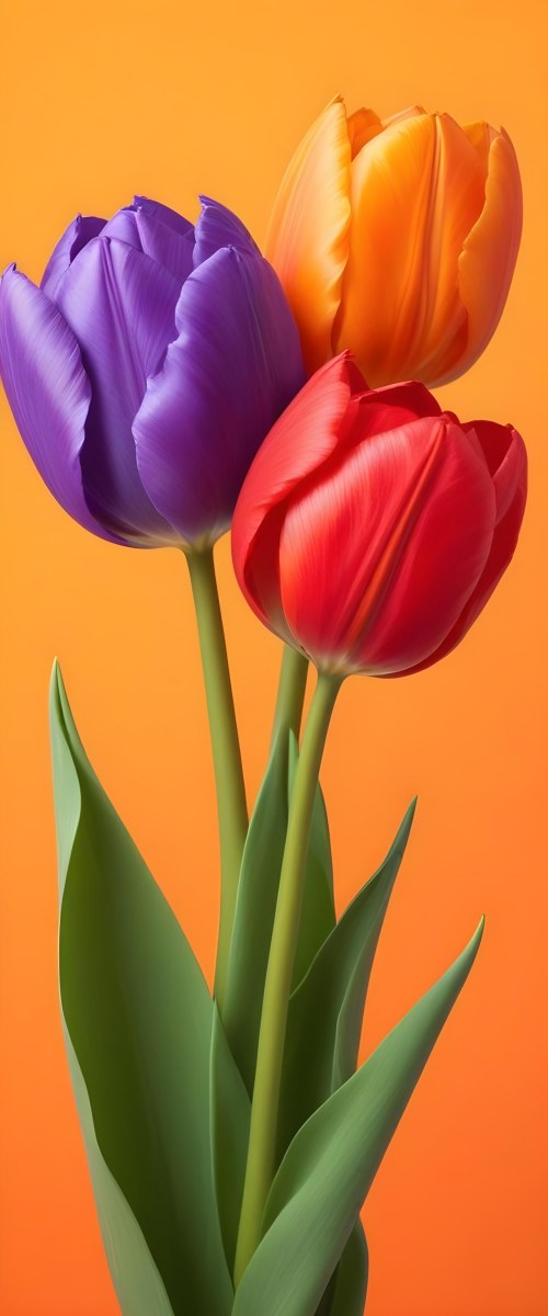 Minimal Soft Studio Light Photography Two Tulips One Red And One Orange Against A Orange Background High Detail Solid Bold Color Background 39 Ecc2