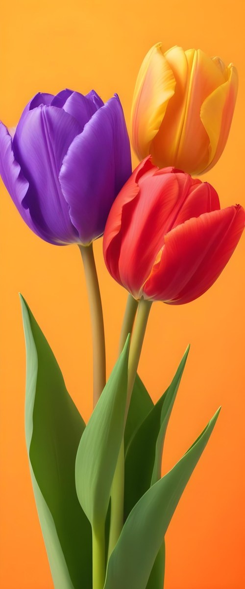 Minimal Soft Studio Light Photography Two Tulips One Red And One Orange Against A Orange Background High Detail Solid Bold Color Background 41 544b