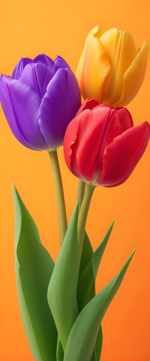 Minimal Soft Studio Light Photography Two Tulips One Red And One Orange Against A Orange Background High Detail Solid Bold Color Background 8 F8d9
