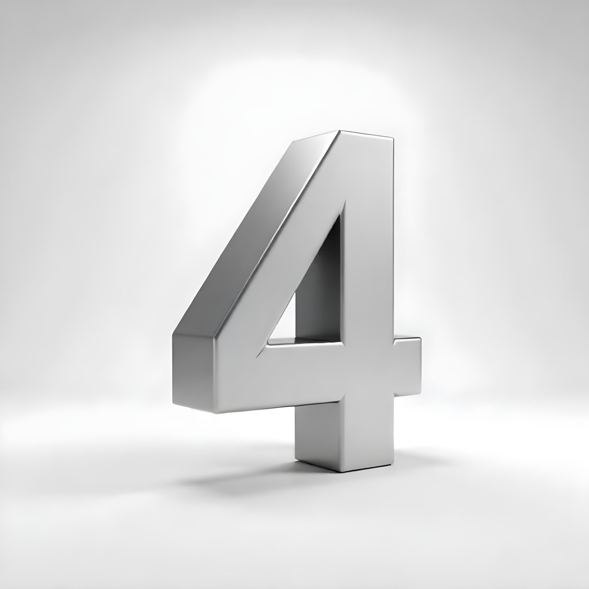 Number Four In Silver Metal Floating In A White Background Studio Lighting High Resolution Metallic Texture Simple Design Modern Typography Clean Presentation Minimalist Style 14 6edb