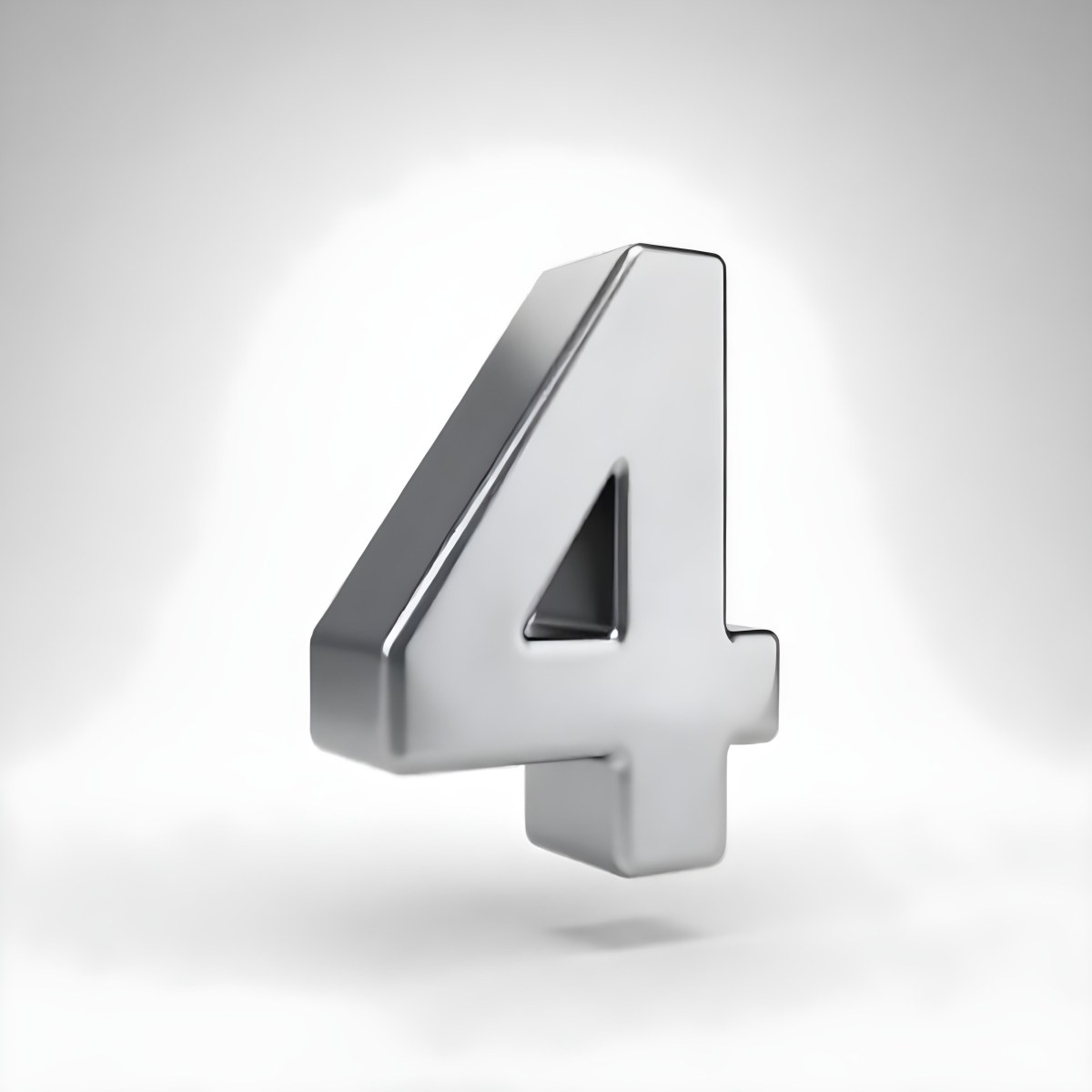 Number Four In Silver Metal Floating In A White Background Studio Lighting High Resolution Metallic Texture Simple Design Modern Typography Clean Presentation Minimalist Style 18 01f1