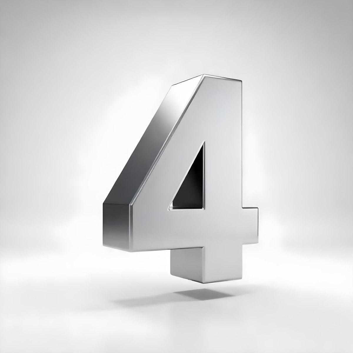 Number Four In Silver Metal Floating In A White Background Studio Lighting High Resolution Metallic Texture Simple Design Modern Typography Clean Presentation Minimalist Style 28 Ea75