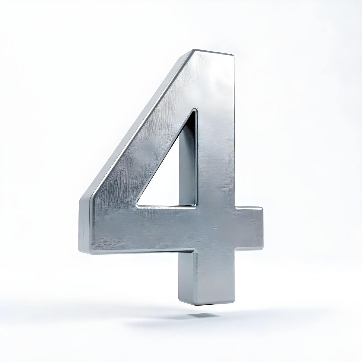 Number Four In Silver Metal Floating In A White Background Studio Lighting High Resolution Metallic Texture Simple Design Modern Typography Clean Presentation Minimalist Style 3 F187