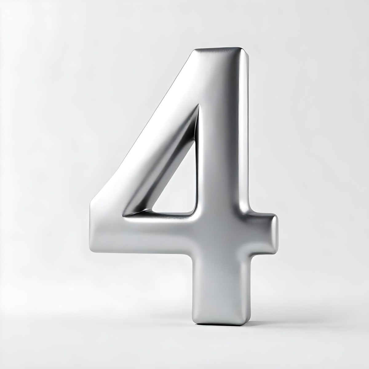 Number Four In Silver Metal Floating In A White Background Studio Lighting High Resolution Metallic Texture Simple Design Modern Typography Clean Presentation Minimalist Style 33 5e82