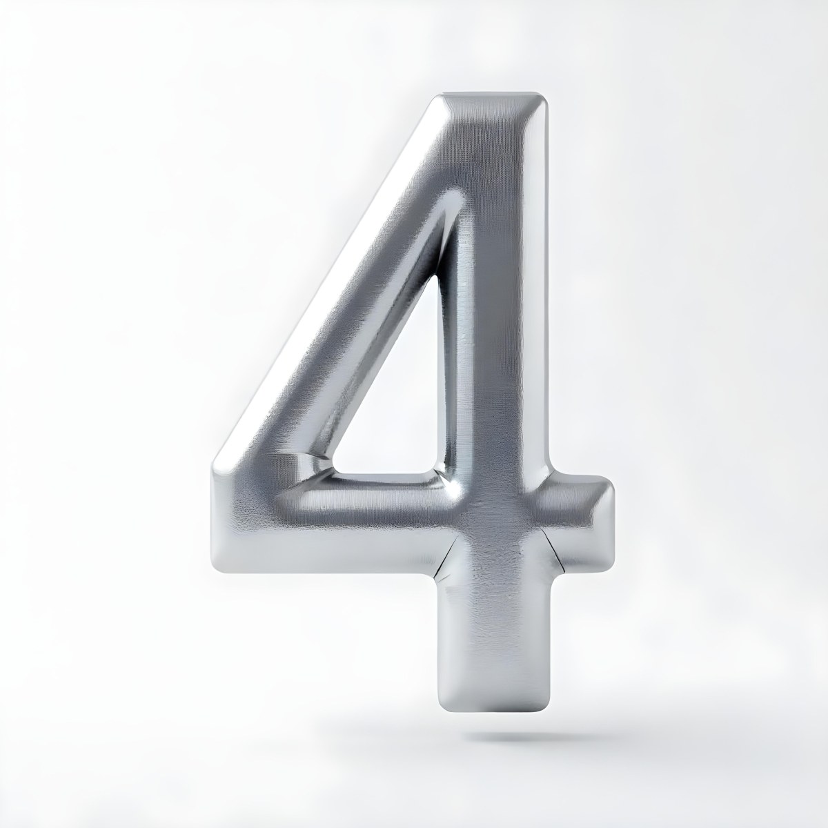Number Four In Silver Metal Floating In A White Background Studio Lighting High Resolution Metallic Texture Simple Design Modern Typography Clean Presentation Minimalist Style 40 C845
