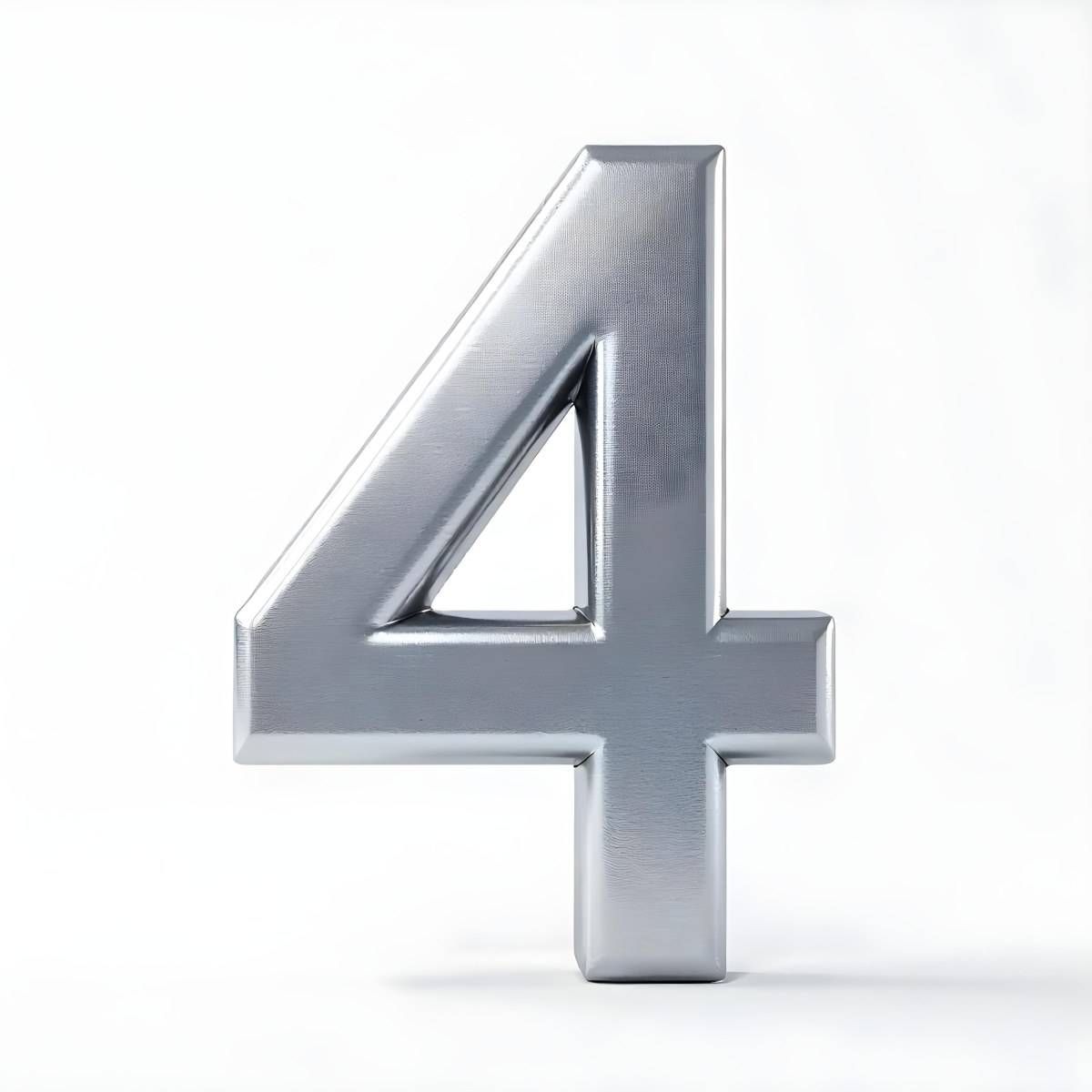 Number Four In Silver Metal Floating In A White Background Studio Lighting High Resolution Metallic Texture Simple Design Modern Typography Clean Presentation Minimalist Style 44 12c8