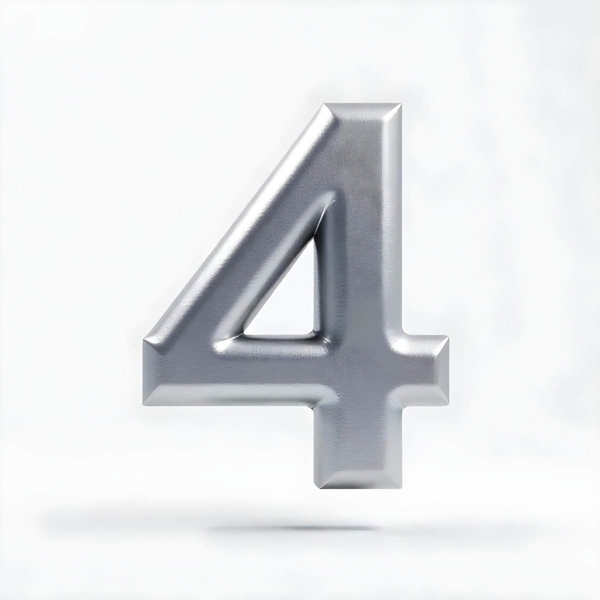 Number Four In Silver Metal Floating In A White Background Studio Lighting High Resolution Metallic Texture Simple Design Modern Typography Clean Presentation Minimalist Style 5 5bec