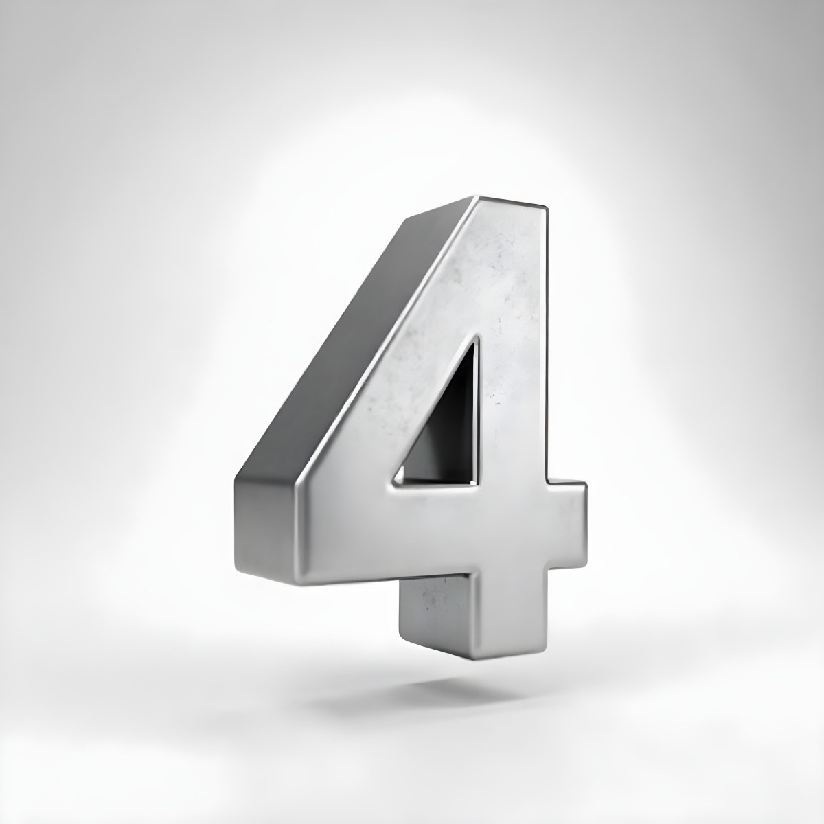 Number Four In Silver Metal Floating In A White Background Studio Lighting High Resolution Metallic Texture Simple Design Modern Typography Clean Presentation Minimalist Style 50 208a