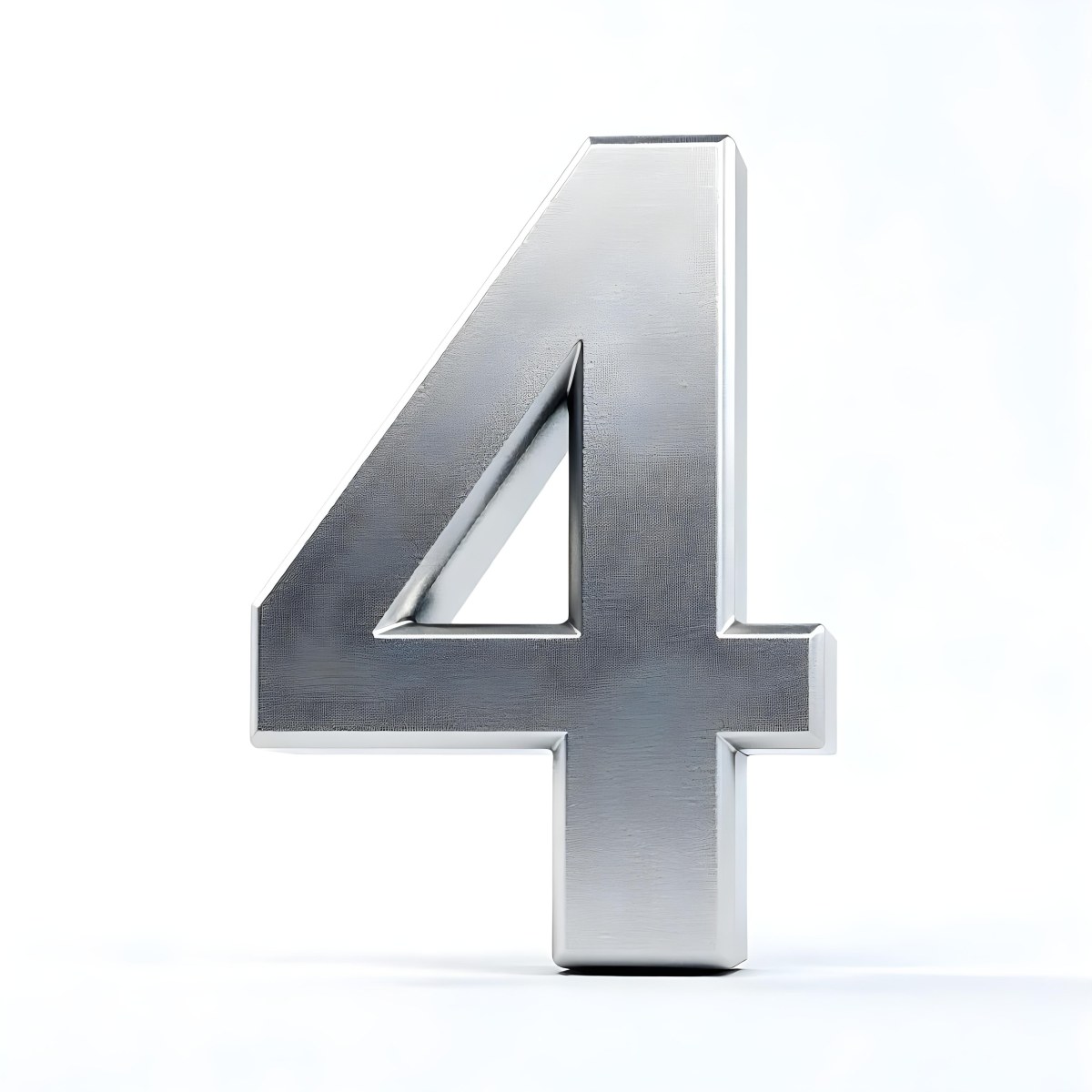 Number Four In Silver Metal Floating In A White Background Studio Lighting High Resolution Metallic Texture Simple Design Modern Typography Clean Presentation Minimalist Style 51 D30c