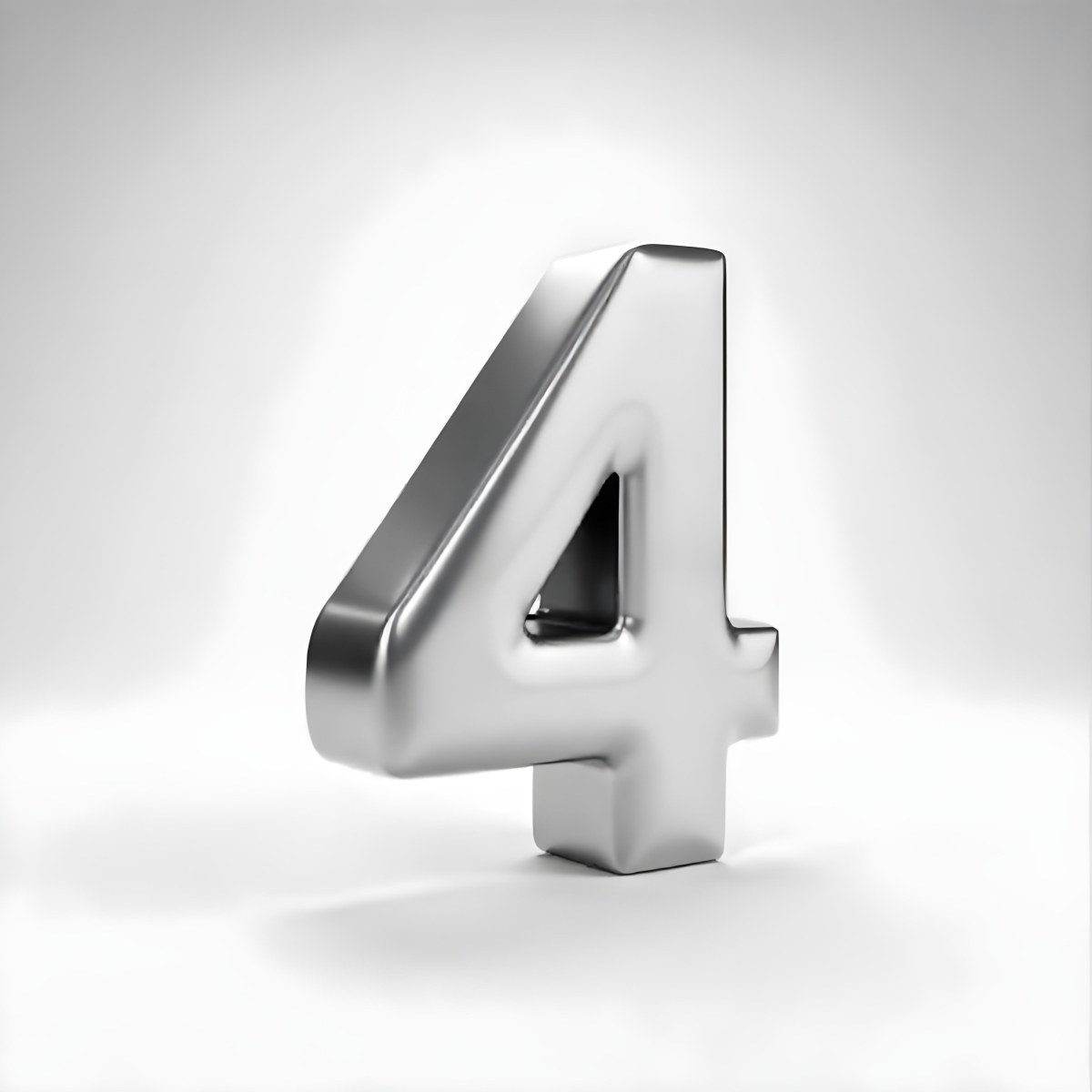 Number Four In Silver Metal Floating In A White Background Studio Lighting High Resolution Metallic Texture Simple Design Modern Typography Clean Presentation Minimalist Style 54 155d
