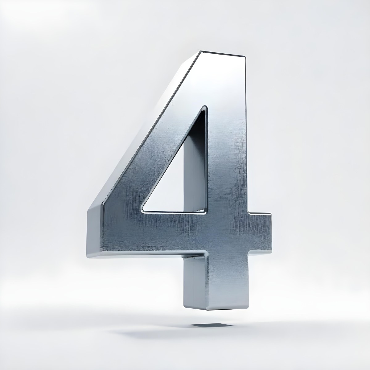 Number Four In Silver Metal Floating In A White Background Studio Lighting High Resolution Metallic Texture Simple Design Modern Typography Clean Presentation Minimalist Style 55 B967