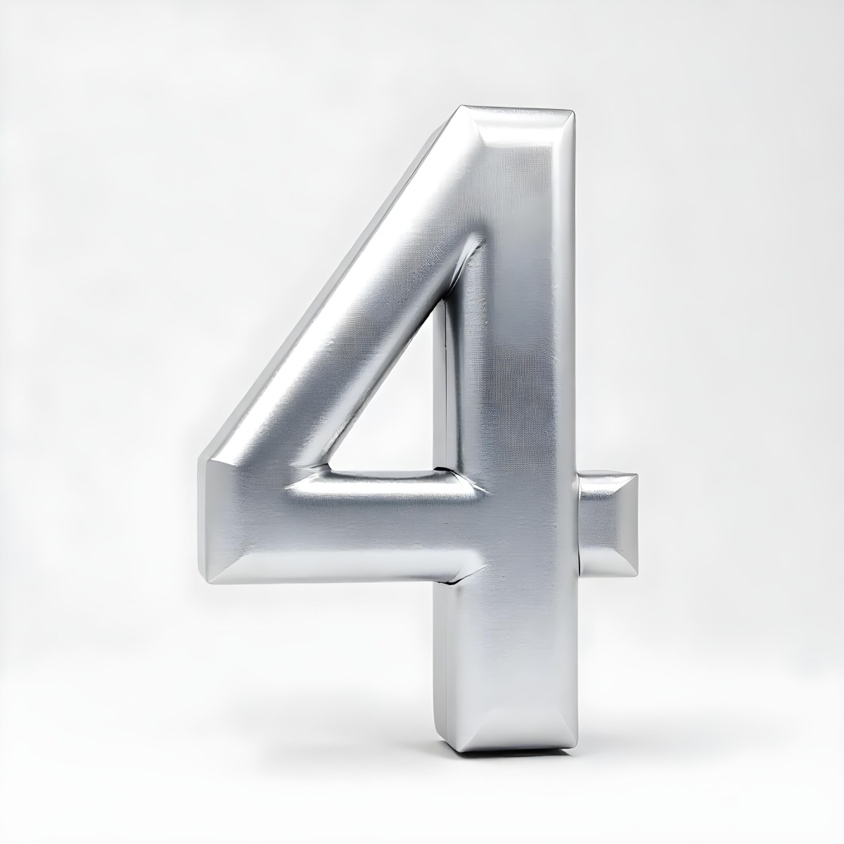 Number Four In Silver Metal Floating In A White Background Studio Lighting High Resolution Metallic Texture Simple Design Modern Typography Clean Presentation Minimalist Style 57 6277