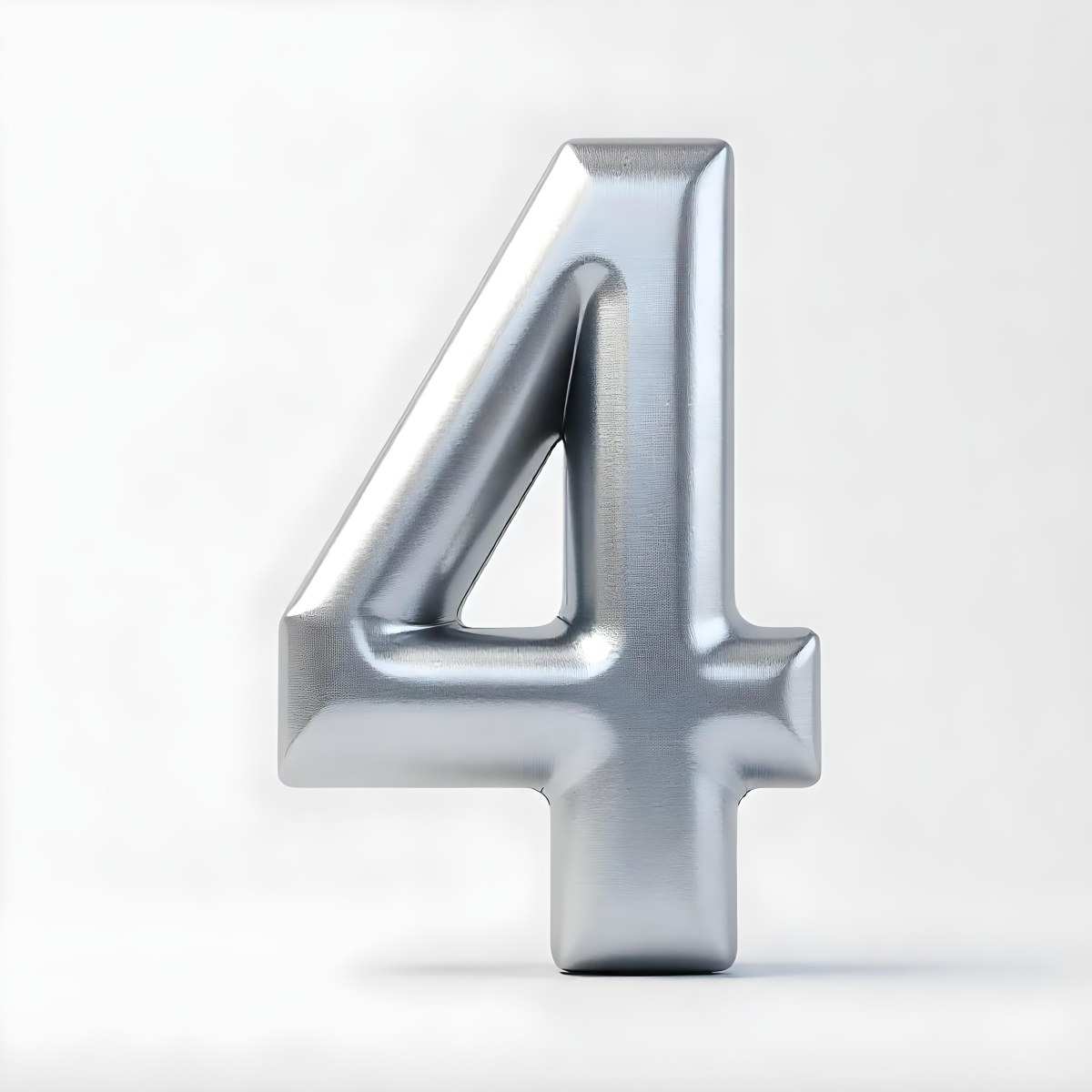 Number Four In Silver Metal Floating In A White Background Studio Lighting High Resolution Metallic Texture Simple Design Modern Typography Clean Presentation Minimalist Style 8 F734