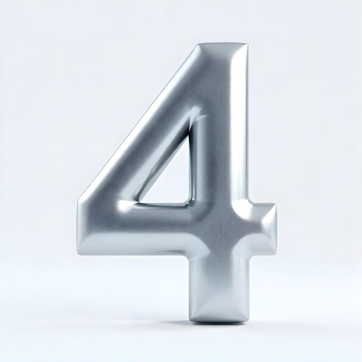 Number Four In Silver Metal Floating In A White Background Studio Lighting High Resolution Metallic Texture Simple Design Modern Typography Clean Presentation Minimalist Style 9 8467