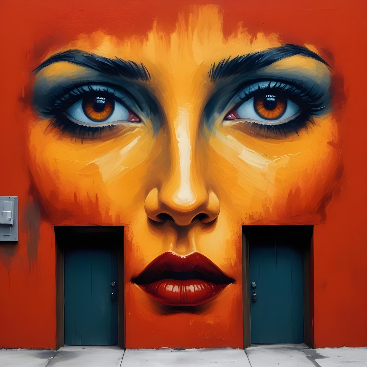 Oil Painting A Wall With A Painting Of A 30 Year Old White Woman With Brown Eyes And Dark Lips Two Doors At The Bottom Of The Wall Creative Extremely Detailed Brush Stroke 18 0fb4